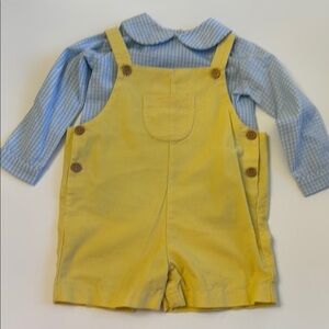 Little English Yellow Corduroy John John  with Blue Checked Shirt